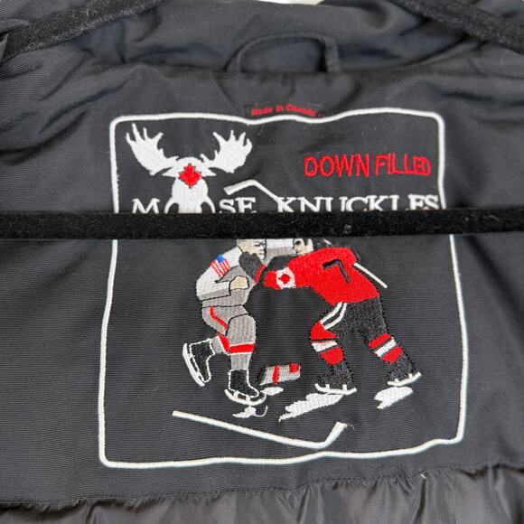 Moose Knuckles Beaver Fox Fur Hooded Down Bomber Jacket Black Size Small - Picture 9 of 16